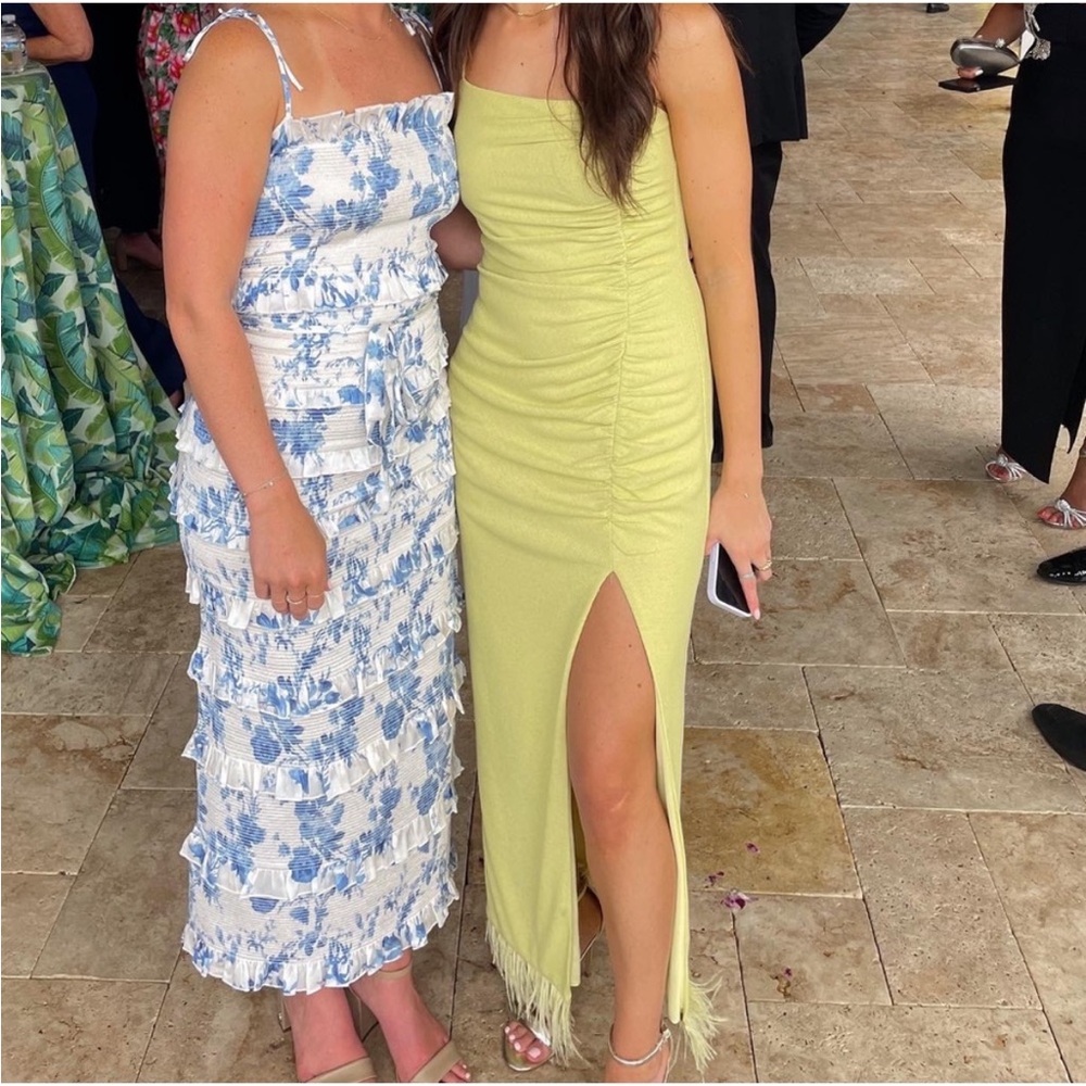 SAYLOR Blue and White Ruched Maxi Dress